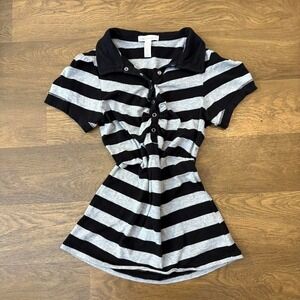Vintage Y2K Twee Grunge Style Ambiance Apparel Striped Henley Button Polo Shirt